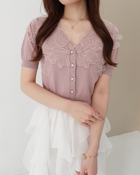 【SOELA】【6／15 24時までの限定価格】レースカラー半袖ニット