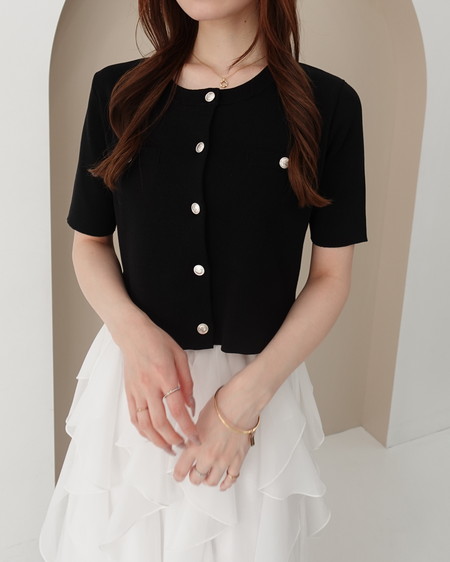 【SOELA】【6／15 24時までの限定価格】金ボタンミラノリブ半袖ニットカーディガン