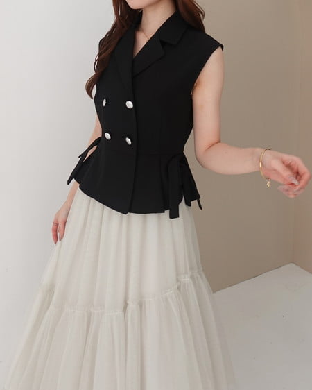 【SOELA】【6／15 24時までの限定価格】ペプラムリボン付きジレ