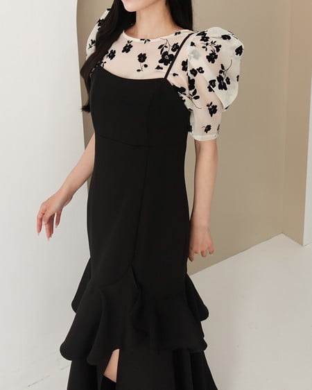 INGNI(イング) バックレースアップアシメスリットキャミワンピース クロ