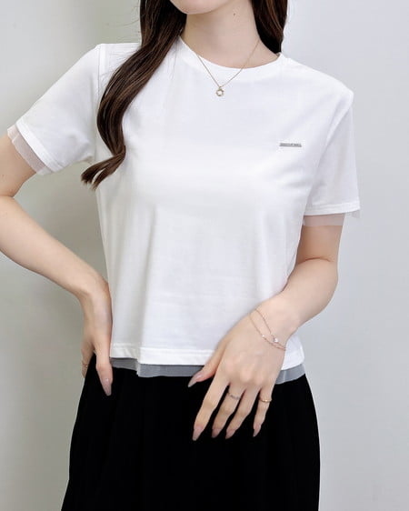【SOELA】プレート付チュールドッキングコンパクトTシャツ
