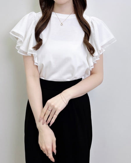【SOELA】ドットチュールフリルTシャツ