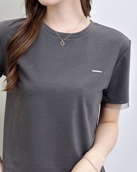 【SOELA】プレート付チュールドッキングコンパクトTシャツ