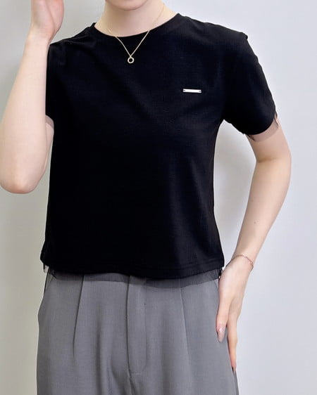 【SOELA】プレート付チュールドッキングコンパクトTシャツ