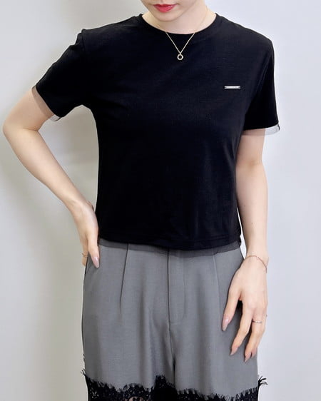 INGNI(イング) プレート付チュールドッキングコンパクトTシャツ クロ