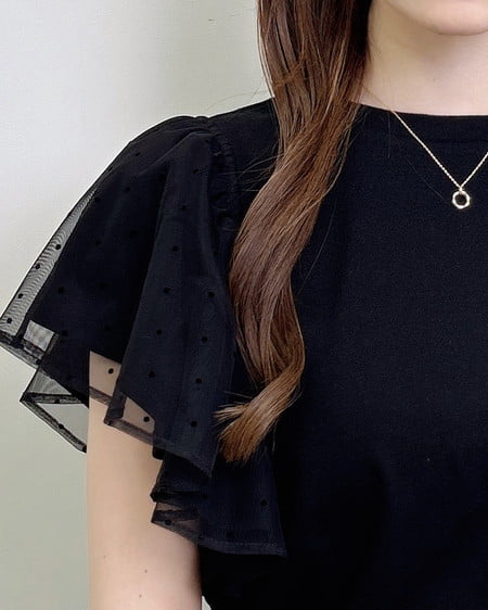 INGNI(イング) ドットチュールフリルTシャツ クロ