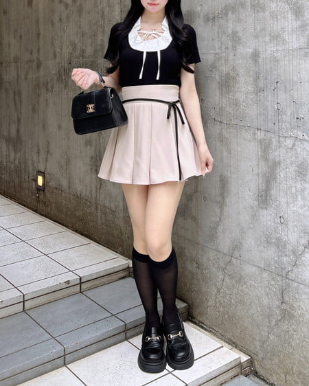 INGNI(イング) アソート柄シャツドッキング半袖リブニット クロ/オフホワイト