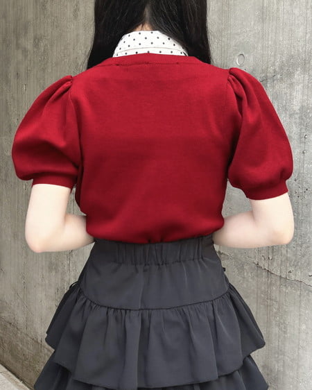 INGNI(イング) ボウタイドッキング半袖ニット ボルドー/ドット