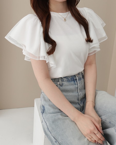 INGNI(イング) 【SOELA】ドットチュールフリルTシャツ