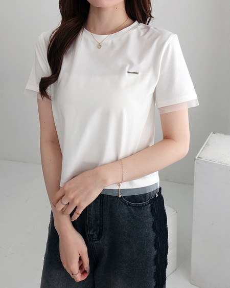 【SOELA】プレート付チュールドッキングコンパクトTシャツ