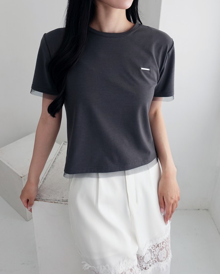 【SOELA】プレート付チュールドッキングコンパクトTシャツ