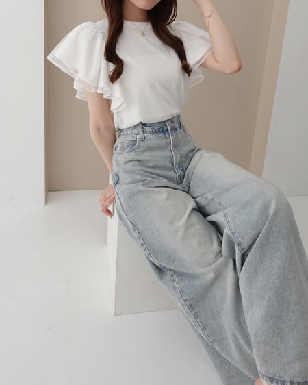 INGNI（イング） ドットチュールフリルTシャツ ｵﾌﾎﾜｲﾄ