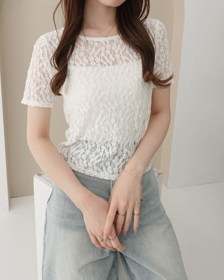 INGNI(イング) バックリボンオープンレースTシャツ オフホワイト