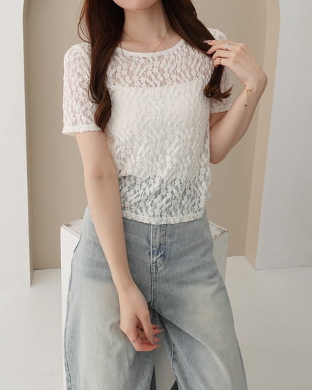 INGNI(イング) バックリボンオープンレースTシャツ オフホワイト