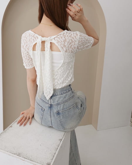 INGNI(イング) バックリボンオープンレースTシャツ オフホワイト
