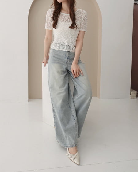 INGNI（イング） グリッターラメデニムワイドパンツ ﾃﾞﾆﾑ/ﾗｲﾄﾌﾞﾙｰ