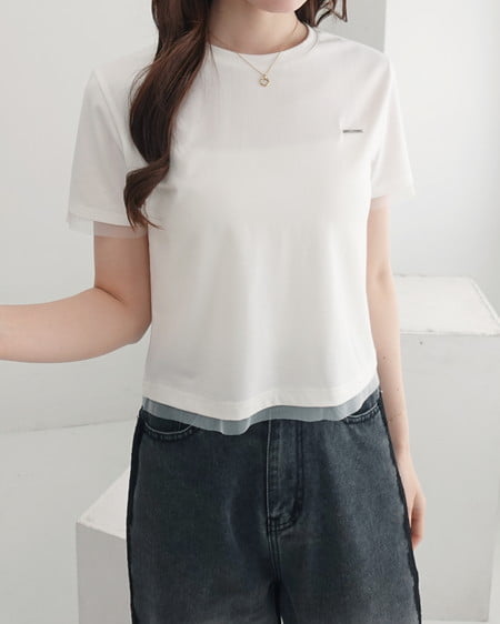 INGNI（イング） プレート付チュールドッキングコンパクトTシャツ ｵﾌﾎﾜｲﾄ
