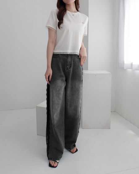 INGNI（イング） サイドレースデニムパンツ ｸﾞﾚｰ