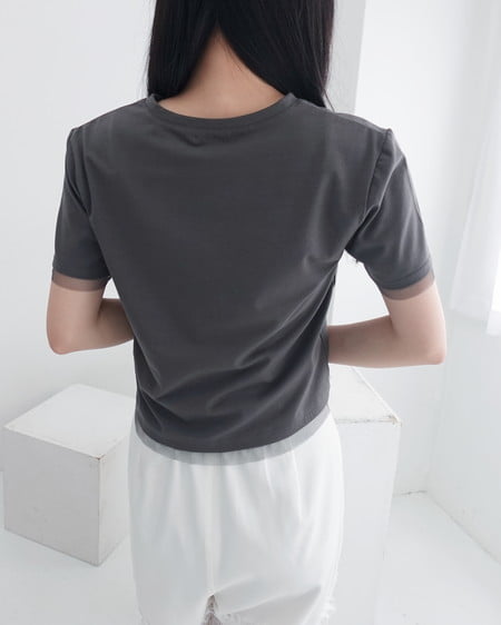 INGNI（イング） プレート付チュールドッキングコンパクトTシャツ ﾁｬｺｰﾙｸﾞﾚｰ