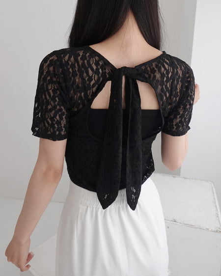 【SOELA】【6／29 24時までの限定価格】バックリボンオープンレースTシャツ