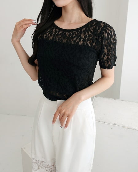 INGNI(イング) バックリボンオープンレースTシャツ クロ