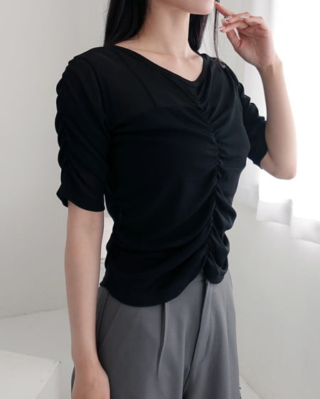 【SOELA】【6／22 24時までの限定価格】半袖フロントギャザートップス
