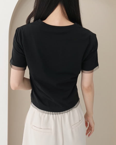 INGNI(イング) プレート付チュールドッキングコンパクトTシャツ クロ