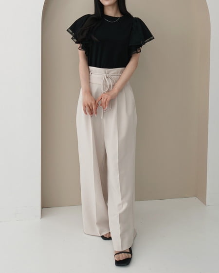 INGNI(イング) ドットチュールフリルTシャツ クロ