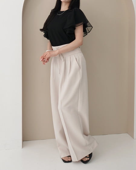 INGNI(イング) ドットチュールフリルTシャツ クロ