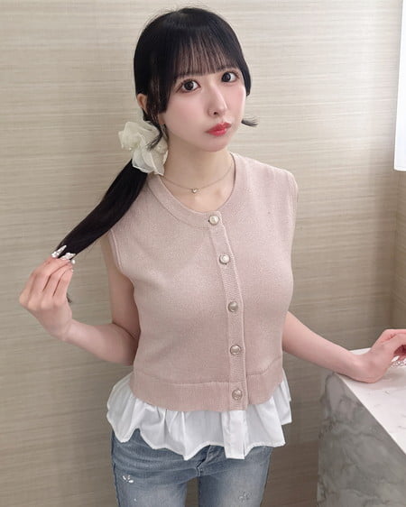 INGNI（イング） 裾シャツ出しノースリラメニットカーディガン ﾋﾟﾝｸ