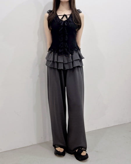 INGNI(イング) フリルスウェットパンツ チャコールグレー