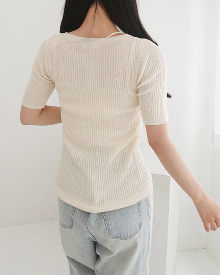 INGNI(イング) サマーブークレ半袖ニットカーディガン アイボリー
