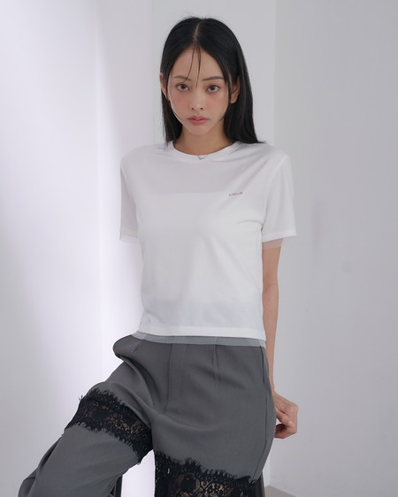 【SOELA】【7／6 24時までの限定価格】プレート付チュールドッキングコンパクトTシャツ
