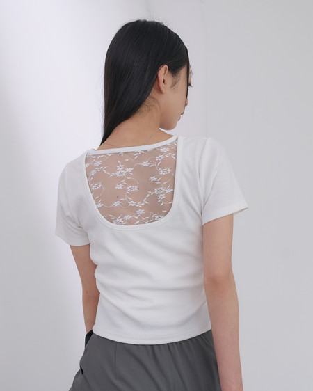 【SOELA】【7／6 24時までの限定価格】バックシャンレースTシャツ