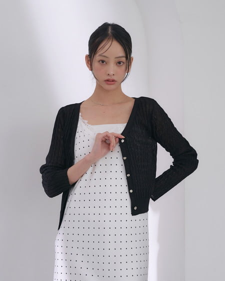 【SOELA】【7／6 24時までの限定価格】金ボタンシアーリブニットカーディガン