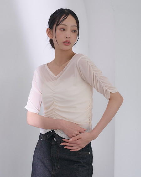 【SOELA】【7／6 24時までの限定価格】半袖フロントギャザートップス
