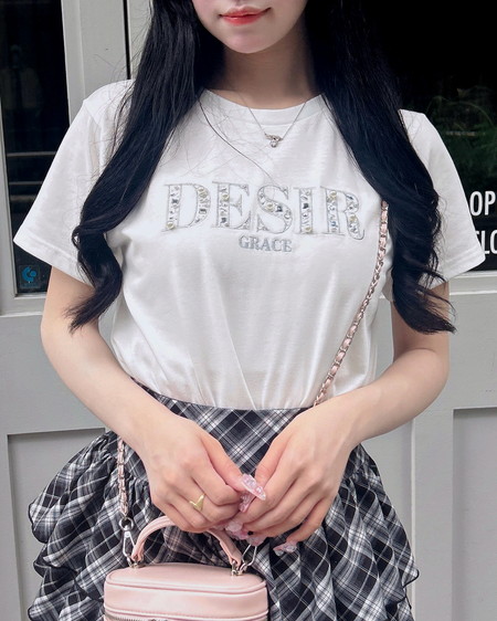 INGNI(イング) ビジューロゴ刺繍Tシャツ オフホワイト