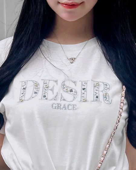 INGNI(イング) ビジューロゴ刺繍Tシャツ オフホワイト