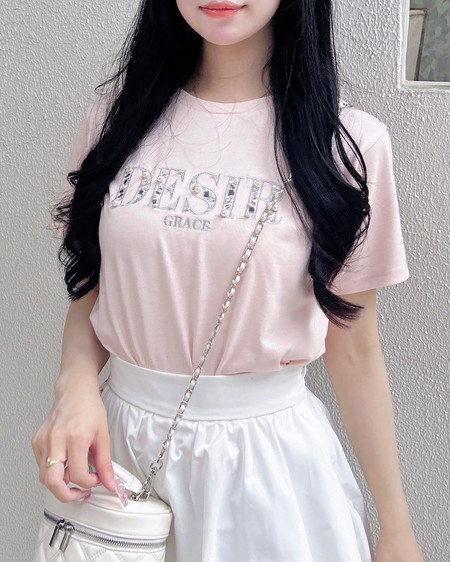 ビジューロゴ刺繍Tシャツ