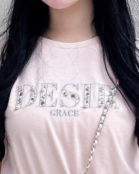 INGNI（イング） ビジューロゴ刺繍Tシャツ ﾗｲﾄﾋﾟﾝｸ