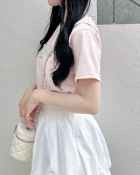 INGNI（イング） ビジューロゴ刺繍Tシャツ ﾗｲﾄﾋﾟﾝｸ