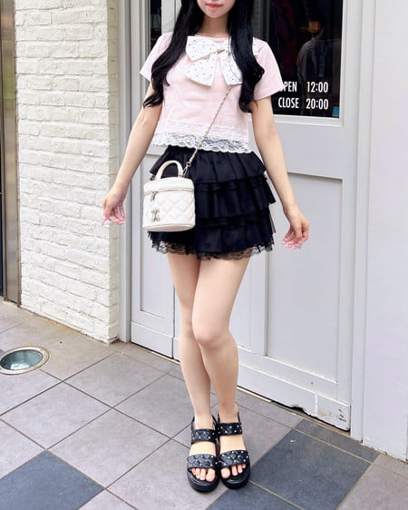 INGNI（イング） リボン付き裾レースTシャツ ﾗｲﾄﾋﾟﾝｸ