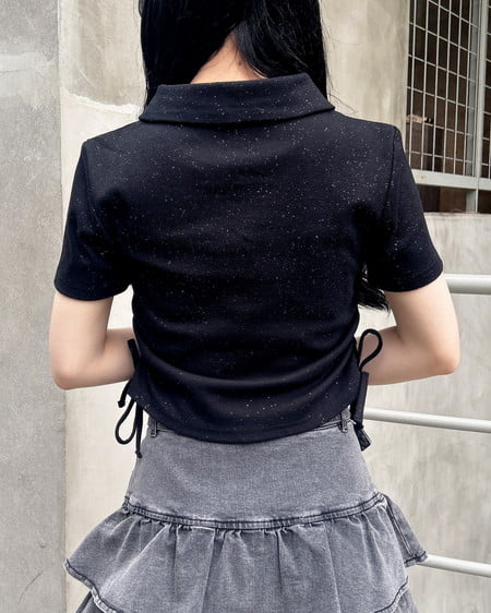 INGNI（イング） 襟付きダブルジップラメリブトップス ｸﾛ