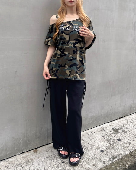 INGNI（イング） サイドレースアップスウェットパンツ ｸﾛ
