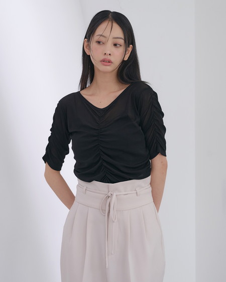 【SOELA】【7／13 24時までの限定価格】半袖フロントギャザートップス
