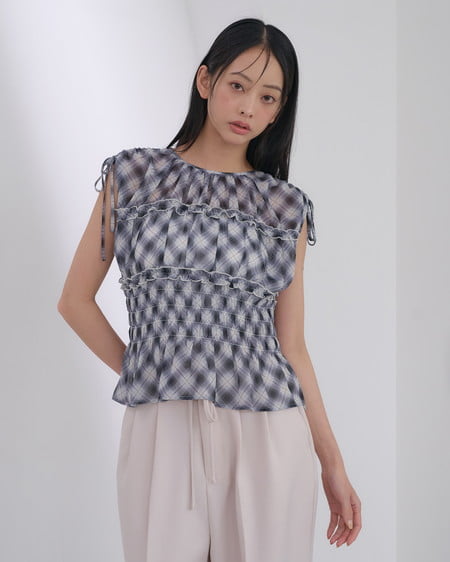 INGNI(イング) チェックシャーリングブラウス クロチェック