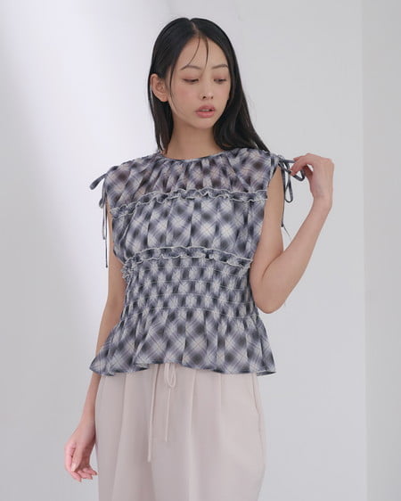 INGNI(イング) チェックシャーリングブラウス クロチェック