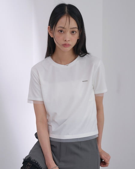 【SOELA】【7／27 24時までの限定価格】プレート付チュールドッキングコンパクトTシャツ
