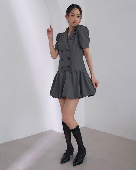 INGNI（イング） トレンチバルーンミニワンピース ﾁｬｺｰﾙｸﾞﾚｰ