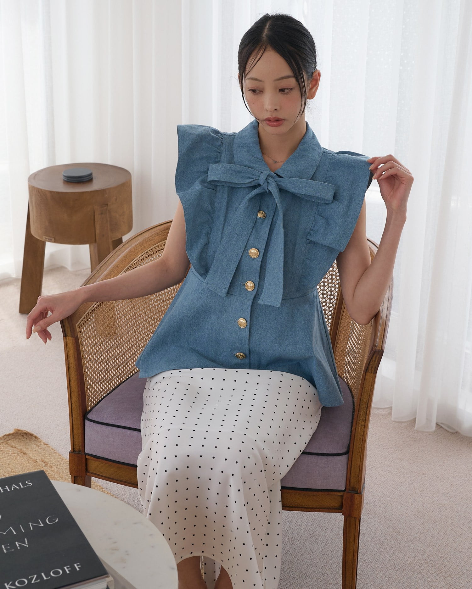 SOELA】【7／20 24時までの限定価格】レーストリムドット柄サテン